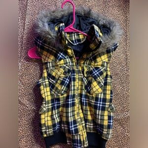 yellow plaid sweater vest